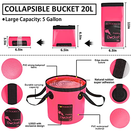 AUTODECO 22Pcs Car Wash Cleaning Tools Kit Car Detailing Set with Canvas Bag Pink Collapsible Bucket Wash Mitt Sponge Towels Tire Brush Window Scraper Duster Complete Interior Car Care Kit - Image 2