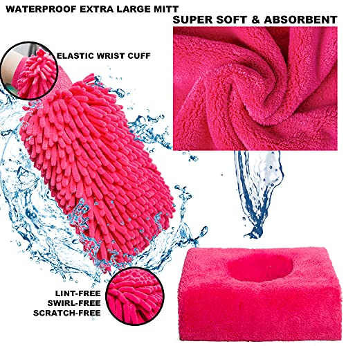 AUTODECO 22Pcs Car Wash Cleaning Tools Kit Car Detailing Set with Canvas Bag Pink Collapsible Bucket Wash Mitt Sponge Towels Tire Brush Window Scraper Duster Complete Interior Car Care Kit - Image 3