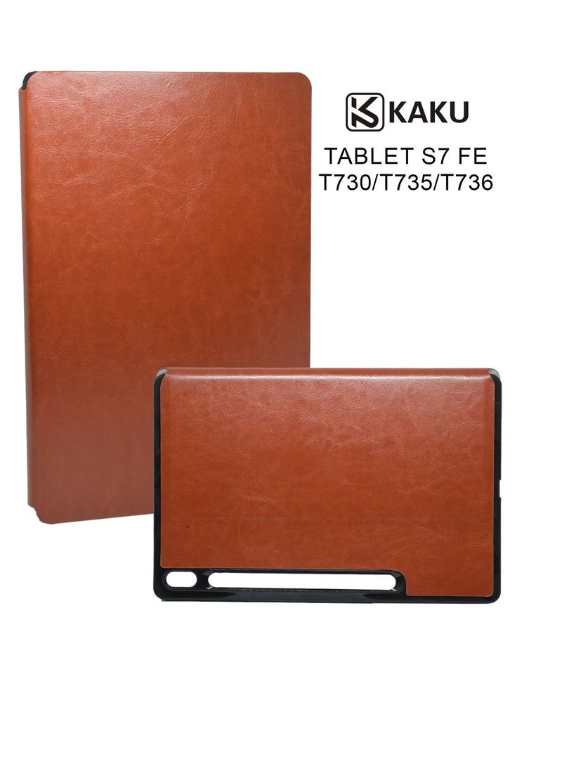 Kaku Leather Protective Case Cover For Samsung Galaxy Tablet S7 Fe T730 Brown - Image 1