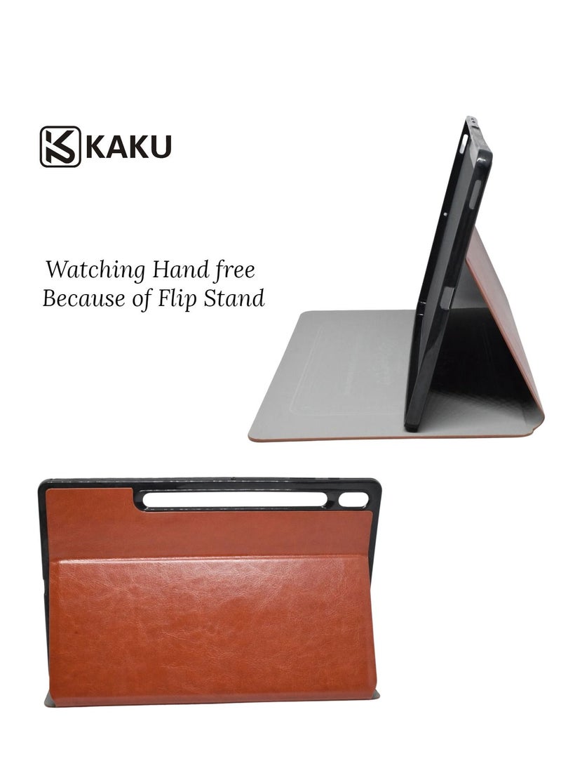 Kaku Leather Protective Case Cover For Samsung Galaxy Tablet S7 Fe T730 Brown - Image 2