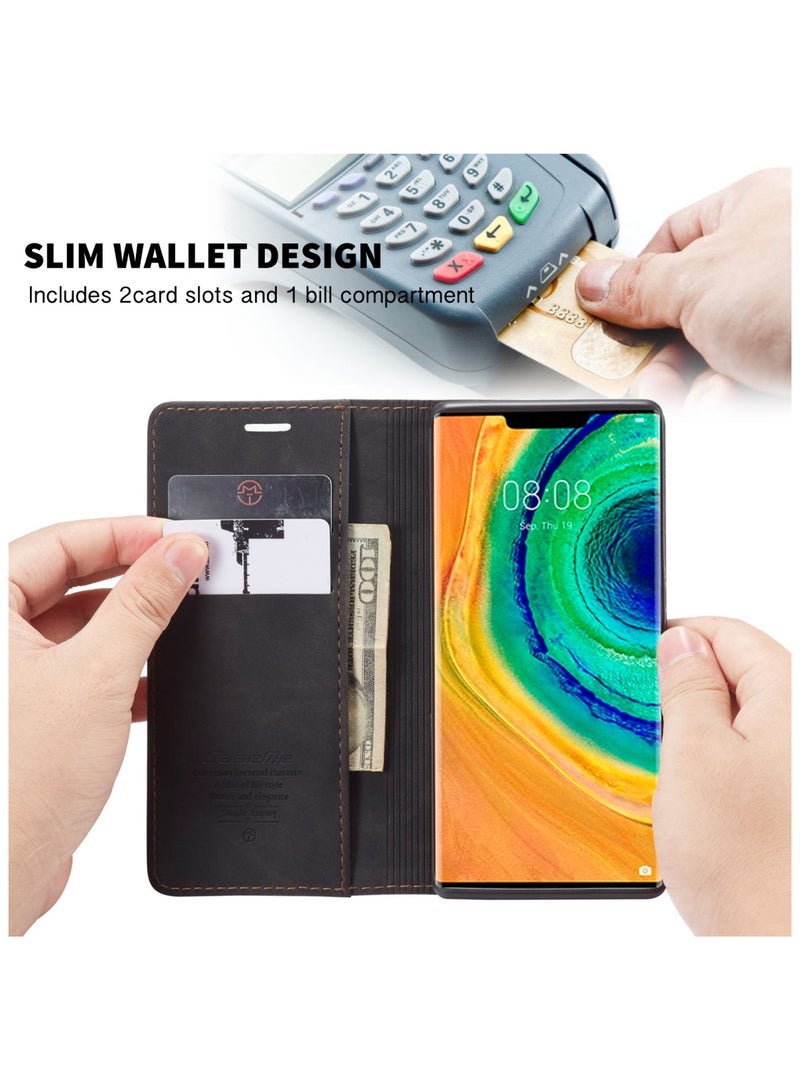 كيس مي جراب جلدي لموبايل هواوي ميت 30 برو 4جي/5 جي من كيس مى جراب حماية قابل للطي مع مسند مغناطيسي وفتحات للبطاقات - اسود - Image 4