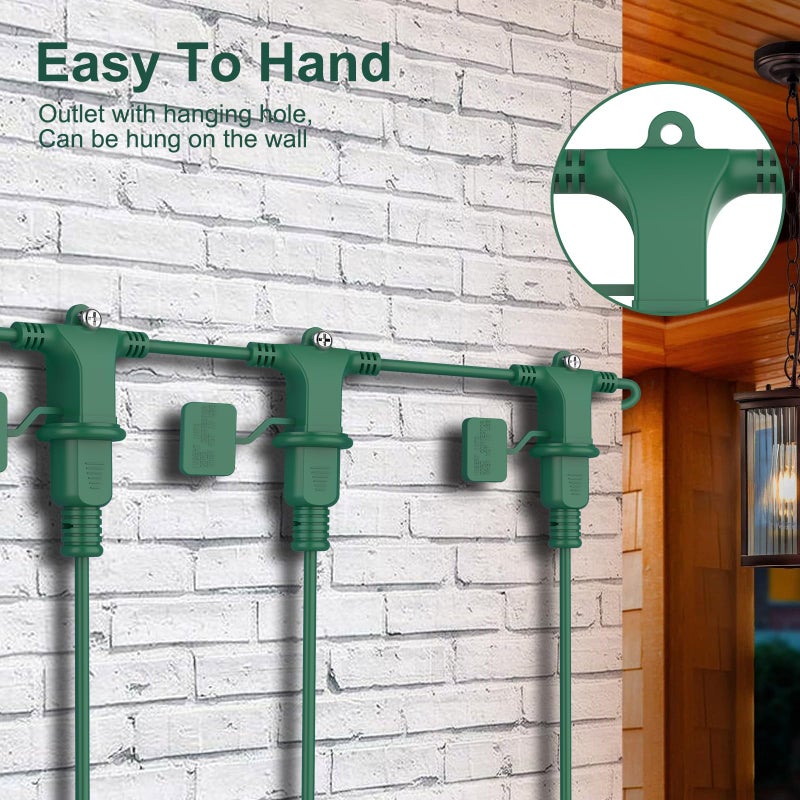 NARUBY 50FT Long Green Extension Cord 3 Outlets for Christmas Inflatables Blow Ups Yard Outdoor Outside Decorations Extension Cords with Multiple Outlets Plugs Cover Splitter Waterproof for Christmas Lights - Image 4