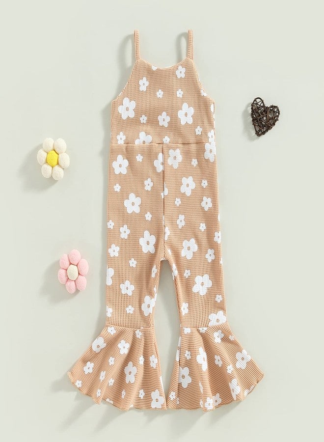 ZAXARRA Toddler Baby Girl Summer Clothes Baby Girl Jumpsuit Romper Baby Overalls Straps Bell-Bottom Pants (Light Khaki, 12-18 Months) - Image 4