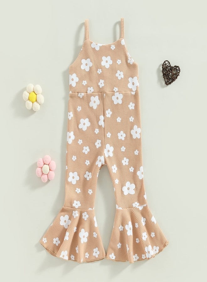 ZAXARRA Toddler Baby Girl Summer Clothes Baby Girl Jumpsuit Romper Baby Overalls Straps Bell-Bottom Pants (Light Khaki, 12-18 Months) - Image 2