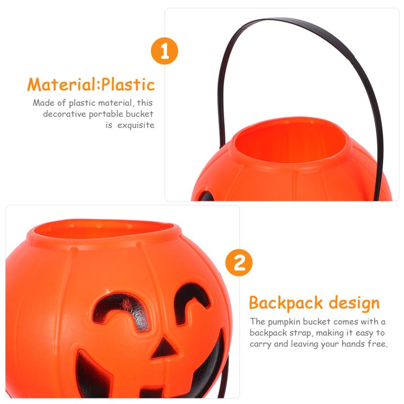 Halloween Pumpkin Candy Buckets 3 Pack Orange Plastic With Handle 7.08x5.51 Inch - Image 5