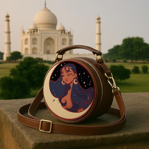 Kalankit Round Sling Bag for Women | Lightweight Vegan Leather Crossbody | Stylish Compact Purse | Crossbody Bags for Women | Valentine Gift for Girlfriend | Moon Child - Image 3