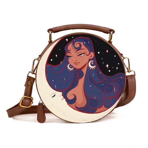 Kalankit Round Sling Bag for Women | Lightweight Vegan Leather Crossbody | Stylish Compact Purse | Crossbody Bags for Women | Valentine Gift for Girlfriend | Moon Child - Image 1