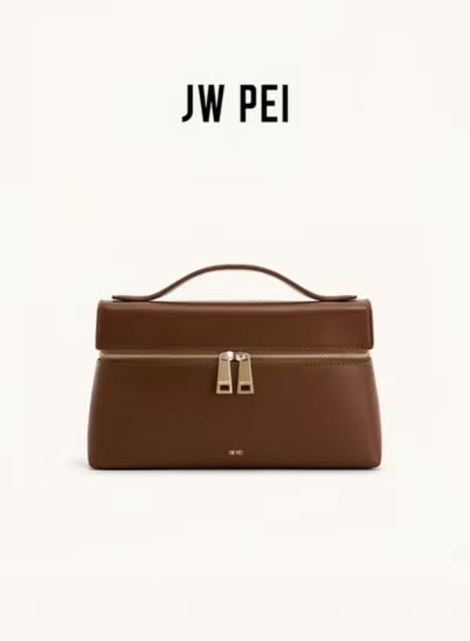 JW PEI Thea Tote Elegant temperament box hand-held commuting fashionable handbag（Brown） - Image 1