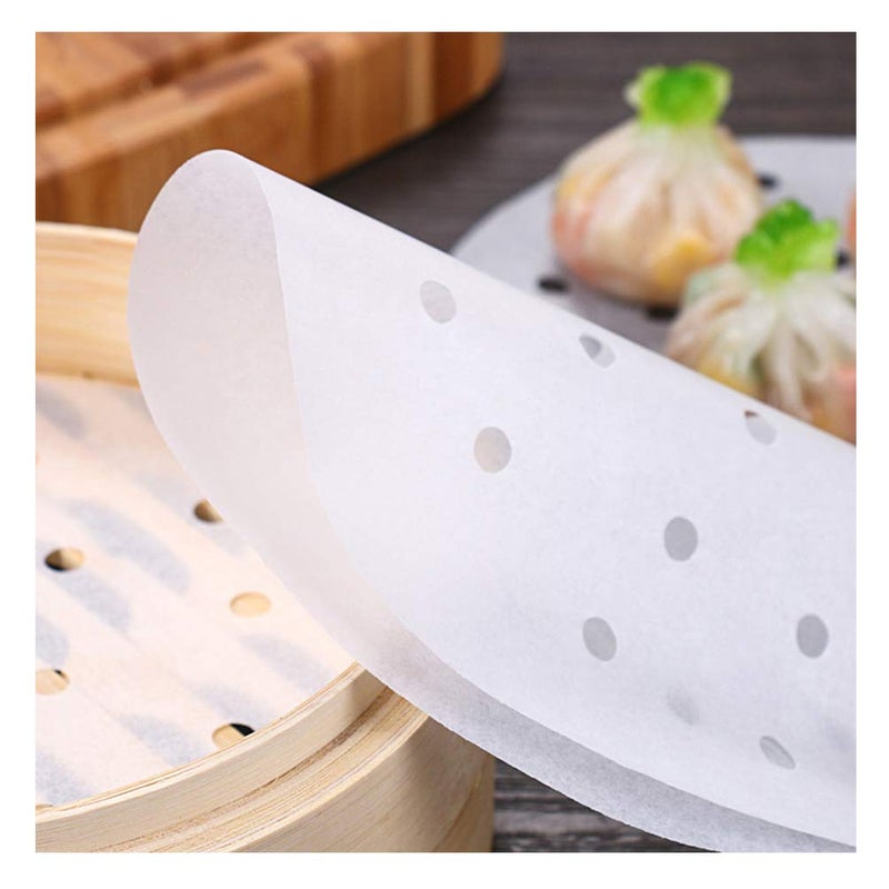 Selaurel 300Pcs Air Fryer Liners 7.5 Inch Round Bamboo Steamer Liners Premium Perforated Parchment Paper Sheets Non-Stick Basket Mat For Air Fryers Steaming Baking Dumplings Cooking - Image 2