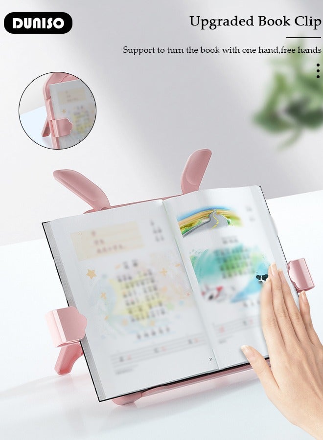 DUNISO Book Stand Holder for Kids Foldable Book Stand Multi Heights Angles Adjustable Foldable Book Rest with Book clip, Reading Free Hand Holder for TextBooks Magazines - Image 2