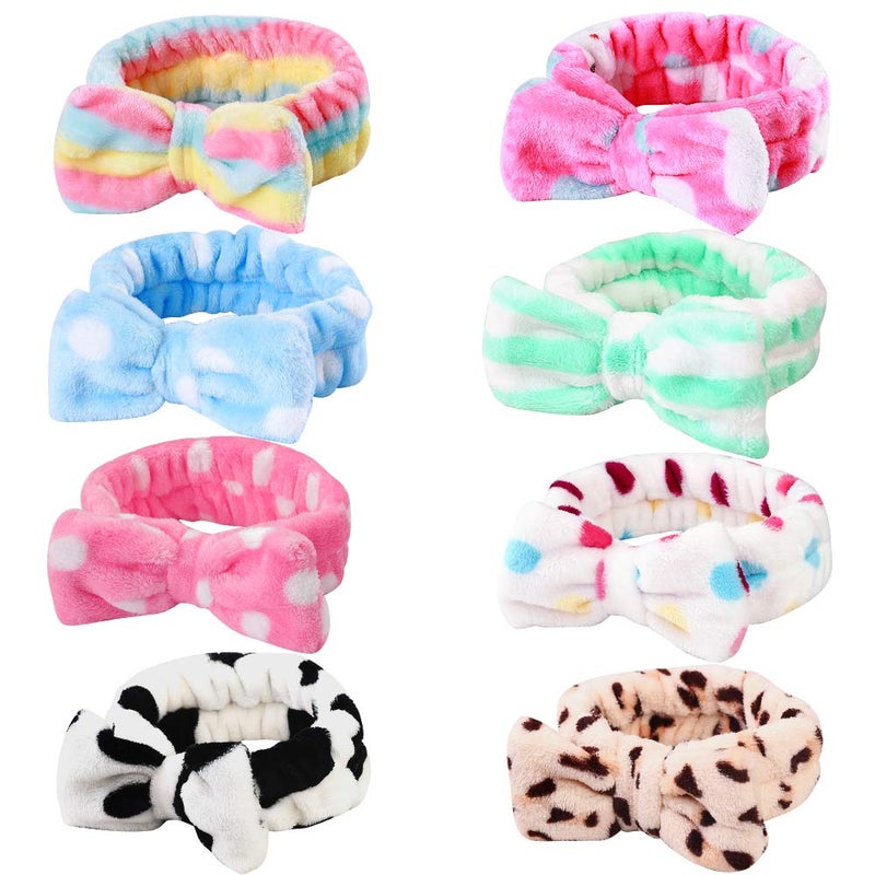 Hishexin 8 Pack Spa Headbands for Women, Soft Bow Skincare Headband for Washing Face, Skincare, Salon & Makeup, Bulk Spa Party Favors, Ideal Christmas Gifts or Stocking Stuffers for Teen Girls - Image 1