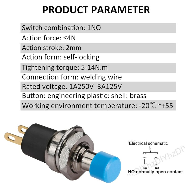 DIYhz 5Pcs Self Locking SPST Latching Type Dash ON/Off Blue Push Button Switch AC 250V/3A - Image 2