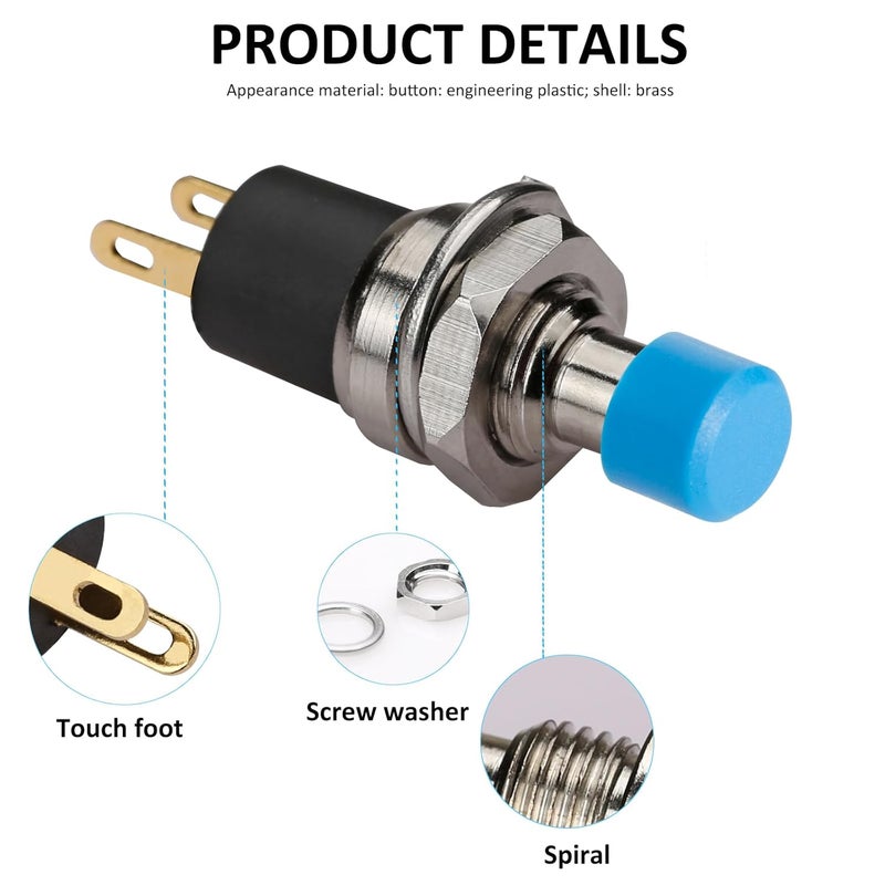 DIYhz 5Pcs Self Locking SPST Latching Type Dash ON/Off Blue Push Button Switch AC 250V/3A - Image 5