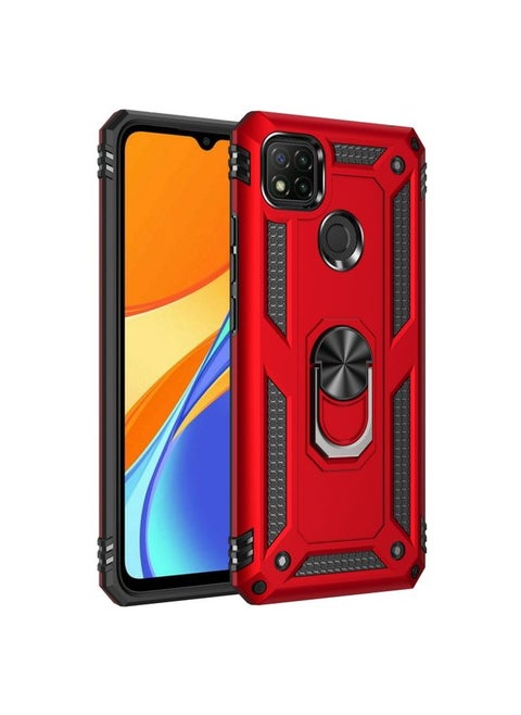 Case Cover For Xiaomi Redmi 9C Shockproof TPU + PC Protective Case with 360 Degree Rotating Holder Red