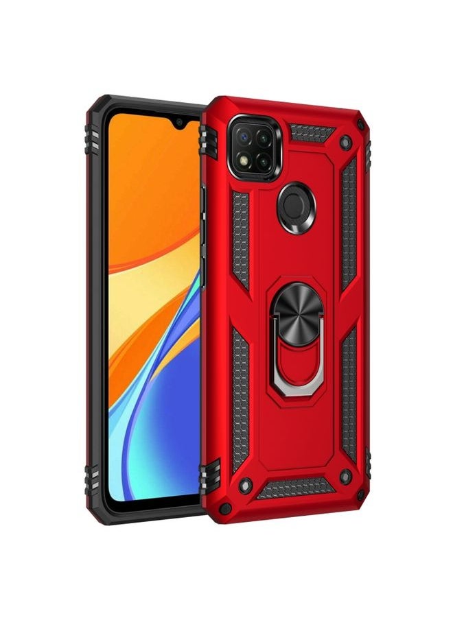 HuHa Case Cover For Xiaomi Redmi 9C Shockproof TPU + PC Protective Case with 360 Degree Rotating Holder Red 