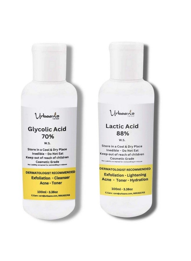 Urbaano herbal Glycolic Acid 70%, Lactic Acid 88%, Cosmetic-Grade Solutions for Making DIY Skin Care - Toner, Soap, Serum 100ml Each (Pack of 2) - Image 1