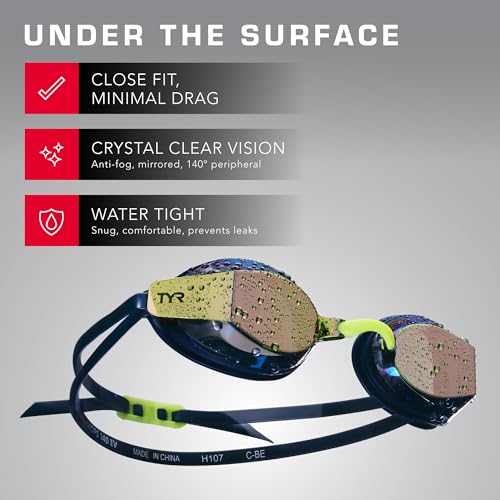 TYR Black Ops 140 EV Racing Mirrored Adult Fit Swimming Goggles (Gold/Navy/Yellow) - Image 3