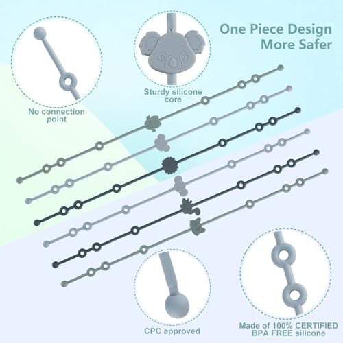 Slotic 6-Pack Baby Toy Straps, Silicone High Chair & Stroller Straps, Toddler Bottle & Car Seat Accessories, Baby Travel Essentials with Pacifier Clips (Blue) - Image 3