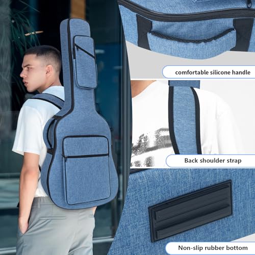 MUZTOP Guitar case, 39 40 41 Inch Acoustic Guitar Bag, 0.45Thick Padding Guitar Gig Bag with Comfortable Handle and Pockets Acoustic Guitar Backpack Case Sofe, Blue - Image 3
