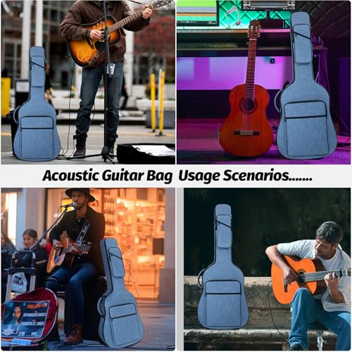 MUZTOP Guitar case, 39 40 41 Inch Acoustic Guitar Bag, 0.45Thick Padding Guitar Gig Bag with Comfortable Handle and Pockets Acoustic Guitar Backpack Case Sofe, Blue - Image 5
