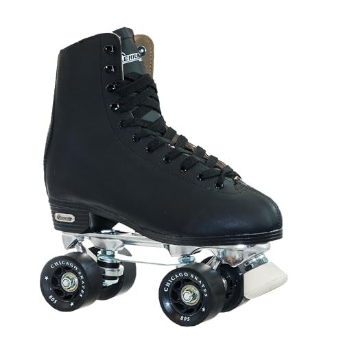 CHICAGO Skates Mens Premium Leather Lined Rink Roller Skate Classic Black Quad Skates Size 9
