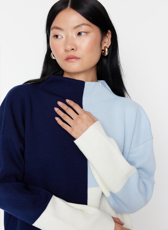 trendyol Blue Color Color Block High Neck Knitwear Sweater TCTAW22AK0054 - Image 4