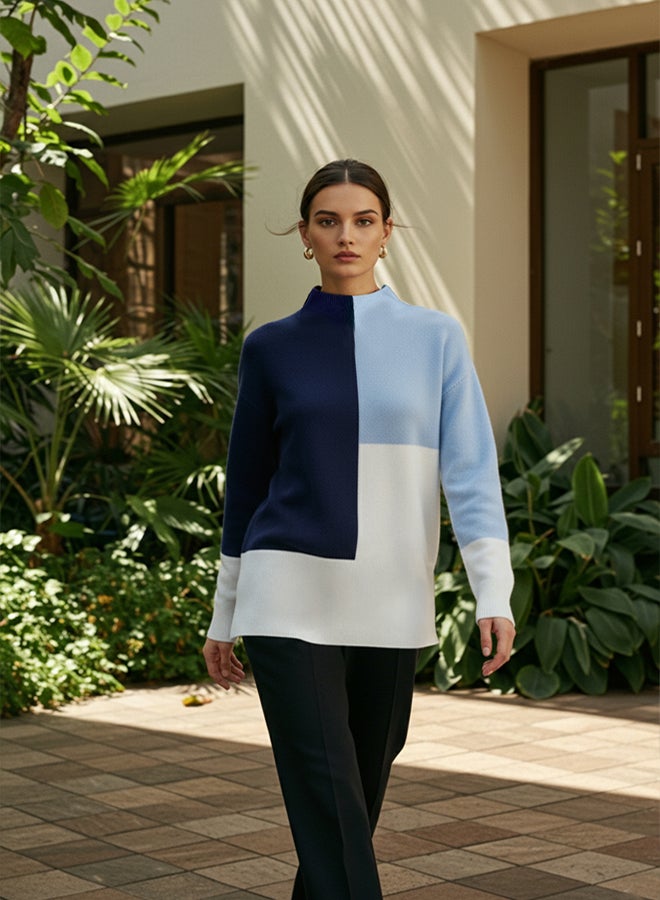 trendyol Blue Color Color Block High Neck Knitwear Sweater TCTAW22AK0054 - Image 1