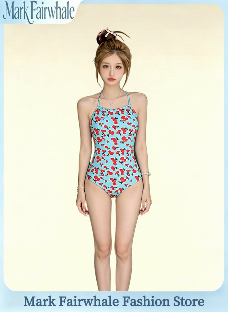 Mark Fairwhale New Fashionable Cherry Print Halter-Neck One-Piece Swimsuit - Image 1