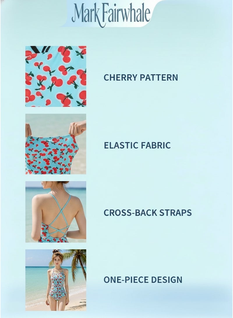 Mark Fairwhale New Fashionable Cherry Print Halter-Neck One-Piece Swimsuit - Image 2