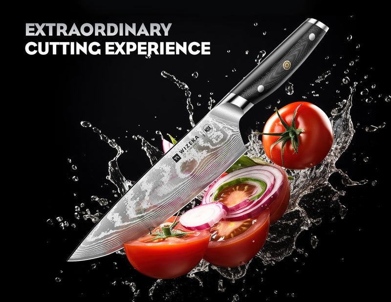 WIZEKA Damascus Chef Knife Set: 3 PCS,Super Sharp Kitchen Knives: Made of Japanese Steel VG10: Full Tang Professional Chef Knife Set With G10 Ergonomic Handle - Image 2