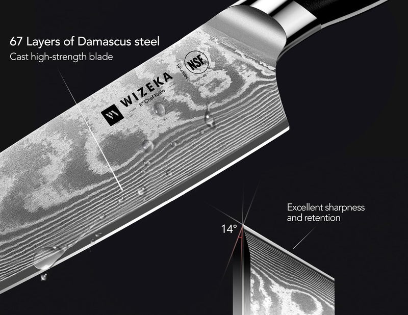 WIZEKA Damascus Chef Knife Set: 3 PCS,Super Sharp Kitchen Knives: Made of Japanese Steel VG10: Full Tang Professional Chef Knife Set With G10 Ergonomic Handle - Image 3