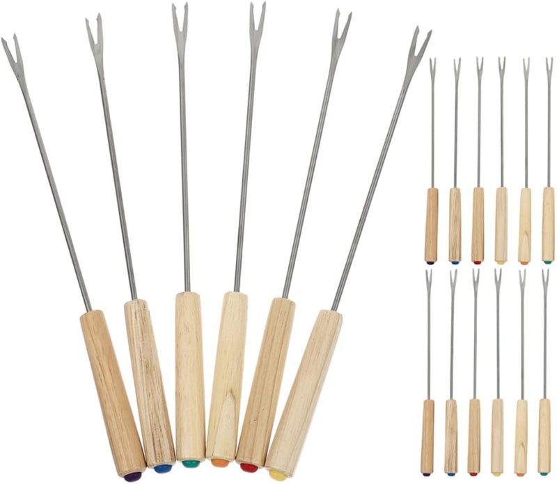 18pcs Wooden Handle Fondue Forks Stainless Steel Cheese Hot Pot Skewers Heat Resistant Dipping Utensils for Family Bbq Picnic and Party Serving - Image 1