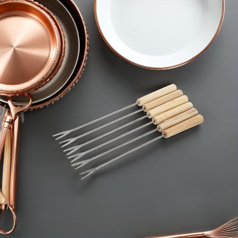18pcs Wooden Handle Fondue Forks Stainless Steel Cheese Hot Pot Skewers Heat Resistant Dipping Utensils for Family Bbq Picnic and Party Serving - Image 4