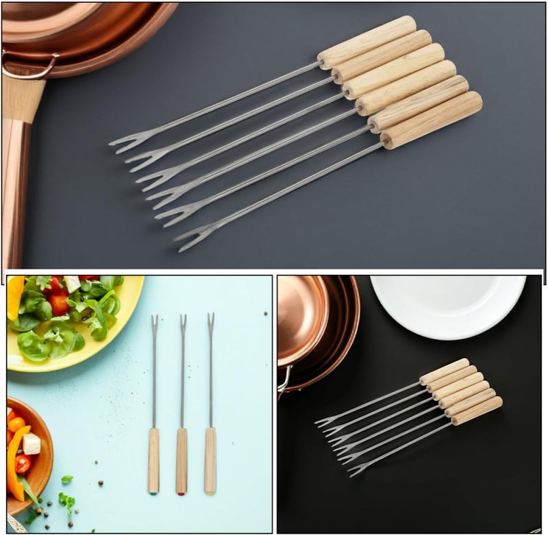 18pcs Wooden Handle Fondue Forks Stainless Steel Cheese Hot Pot Skewers Heat Resistant Dipping Utensils for Family Bbq Picnic and Party Serving - Image 3