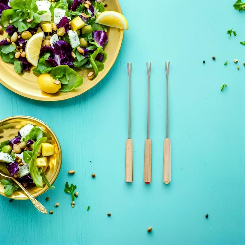 18pcs Wooden Handle Fondue Forks Stainless Steel Cheese Hot Pot Skewers Heat Resistant Dipping Utensils for Family Bbq Picnic and Party Serving - Image 5