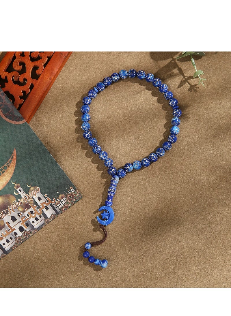 ماركة غير محددة مسبحة صلاة من الأكريليك، 33 حبة، خفيفة الوزن ومتينة، مقاس 12 مم، لون أزرق  - Image 1