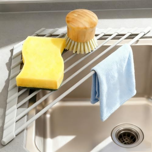 MERRYBOX Triangle Roll Up Dish Drying Rack Over The Sink, 2025 Anti-Rust Sink Drying Rack with Full Silicone Wrapped for Top of Corner, Anti-Slip Organizer for Kitchen - Image 1