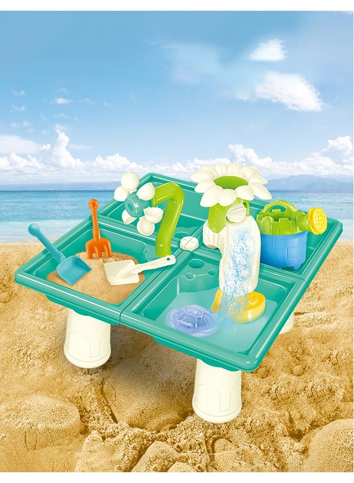 Sand kids 13 pieces Beach play Toys With Net bag for backpack,Summer Outdoor Toy，The rotating water wheel of the beach table, the water waterfall of the beach table, Kettle, Bucket, Shaping Module, Shovel, Suitable for boys girls children - Image 1