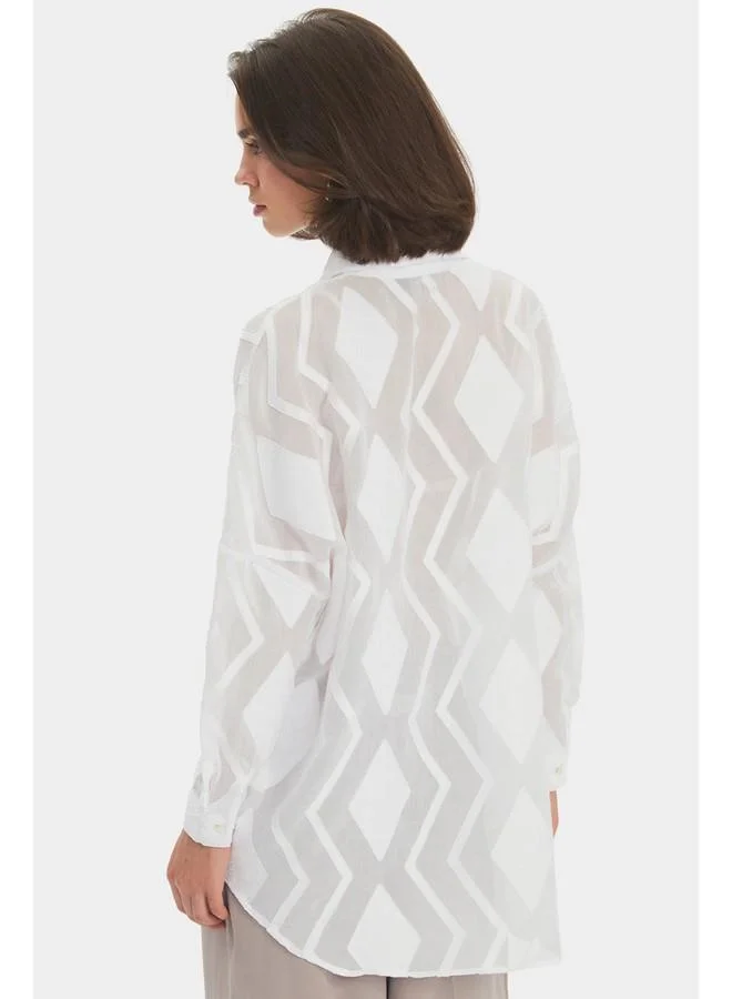 JUNE June Women Exclusive Oversize Self-Patterned Shirt Ecru