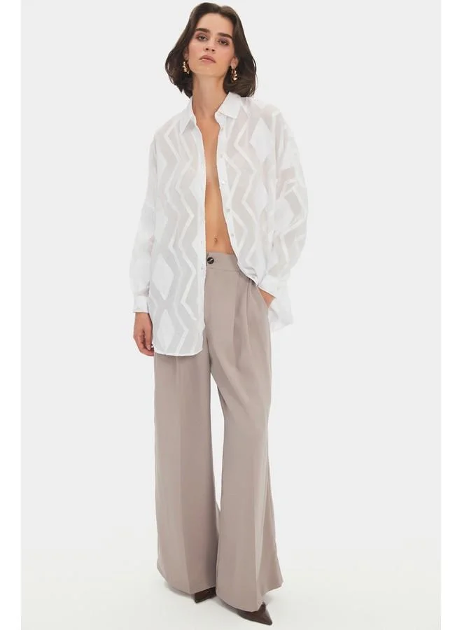 JUNE June Women Exclusive Oversize Self-Patterned Shirt Ecru