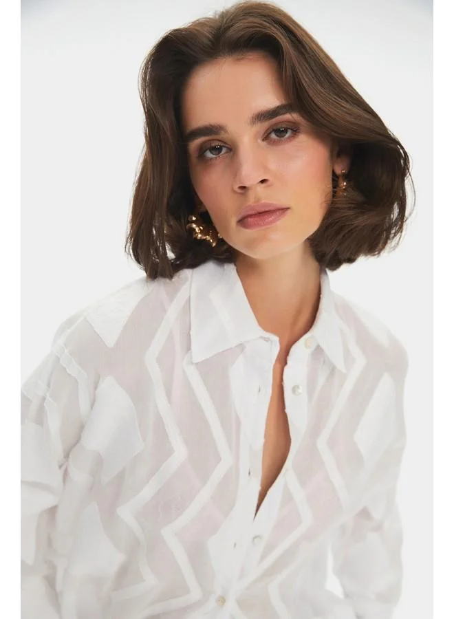 JUNE June Women Exclusive Oversize Self-Patterned Shirt Ecru
