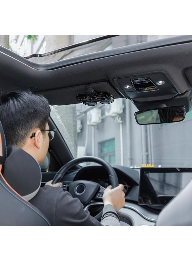 Sunglasses Holder for Car Visor Leather Eyeglass Hanger Magnetic Sunglasses Holder with 2 Clips (Black) - Image 3