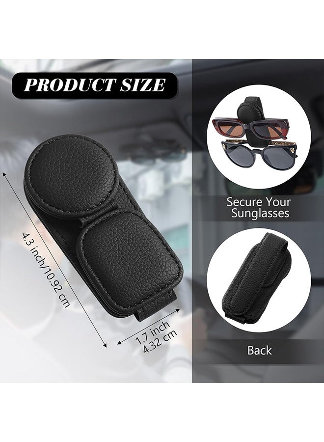 Sunglasses Holder for Car Visor Leather Eyeglass Hanger Magnetic Sunglasses Holder with 2 Clips (Black) - Image 2
