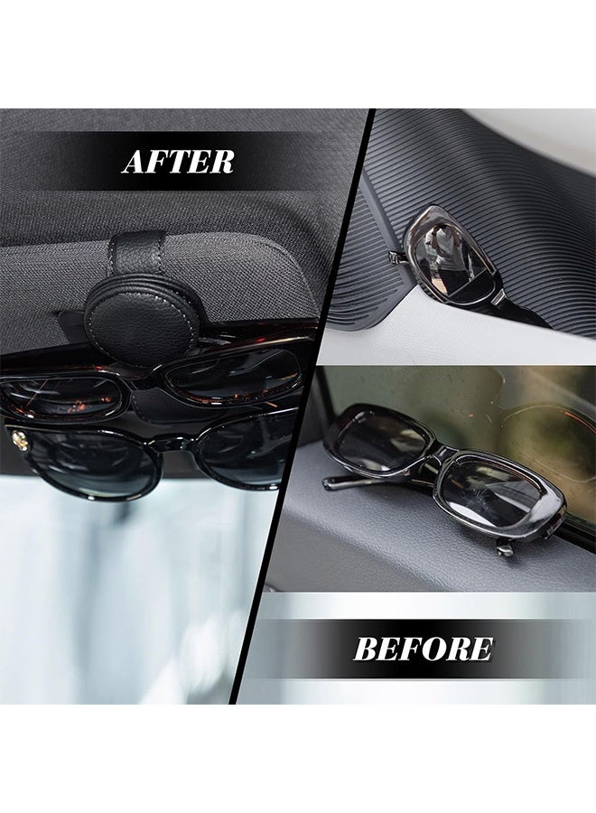 Sunglasses Holder for Car Visor Leather Eyeglass Hanger Magnetic Sunglasses Holder with 2 Clips (Black) - Image 5