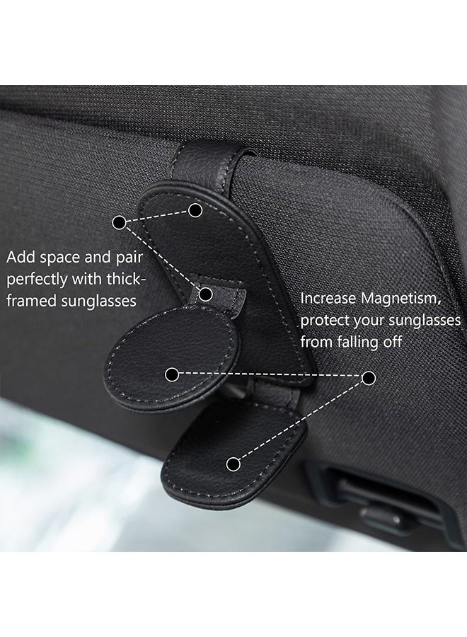 Sunglasses Holder for Car Visor Leather Eyeglass Hanger Magnetic Sunglasses Holder with 2 Clips (Black) - Image 4