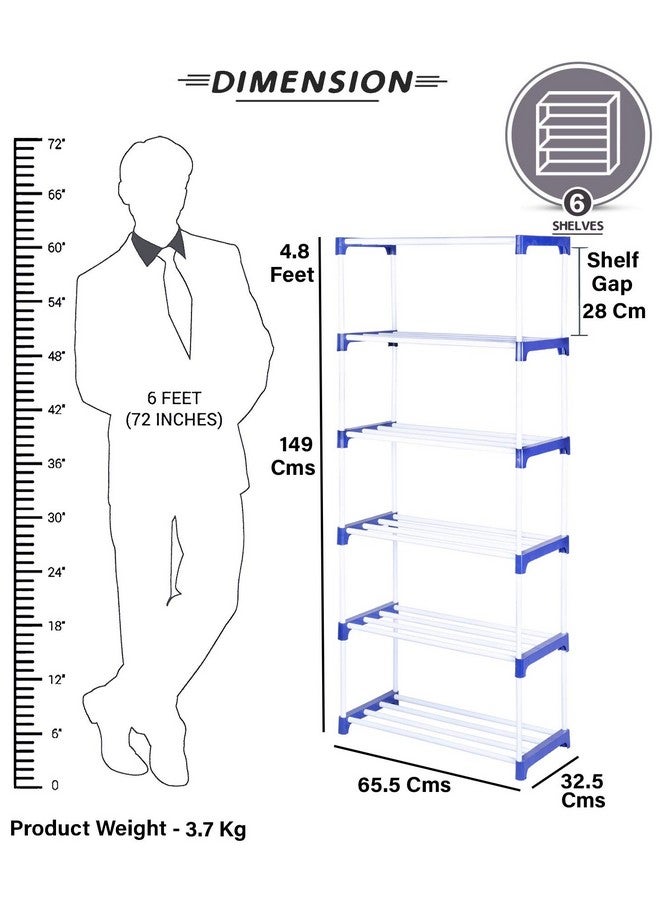 FLIPZON Multipurpose Metal, Plastic Rack Organizer for Shoe/Clothes/Books - (65.5 (L) x 32.5 (B) x 149 (H) Cms) (Need to Be Assemble - DIY) Rust-Proof - Large- 6 Shelve - Image 2
