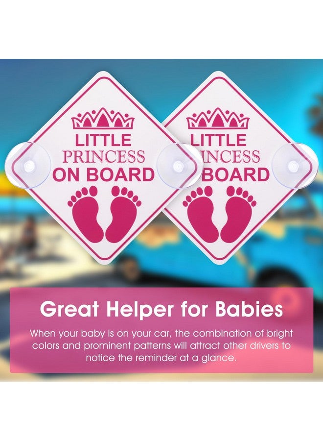 Amabro Little Princess on Board Warning Signs, 2pcs 5" x 5" Safety Car Bumper Sticker With Double Suction Cups, Reusable Baby in Car Decal, Pink - Image 3