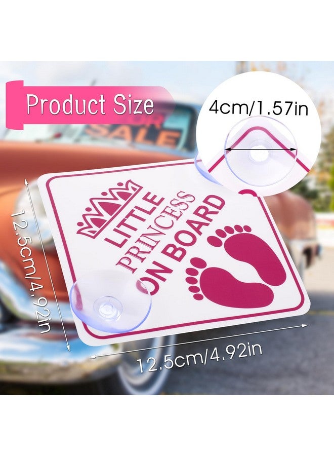 Amabro Little Princess on Board Warning Signs, 2pcs 5" x 5" Safety Car Bumper Sticker With Double Suction Cups, Reusable Baby in Car Decal, Pink - Image 2