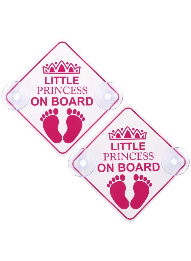 Amabro Little Princess on Board Warning Signs, 2pcs 5" x 5" Safety Car Bumper Sticker With Double Suction Cups, Reusable Baby in Car Decal, Pink - Image 1