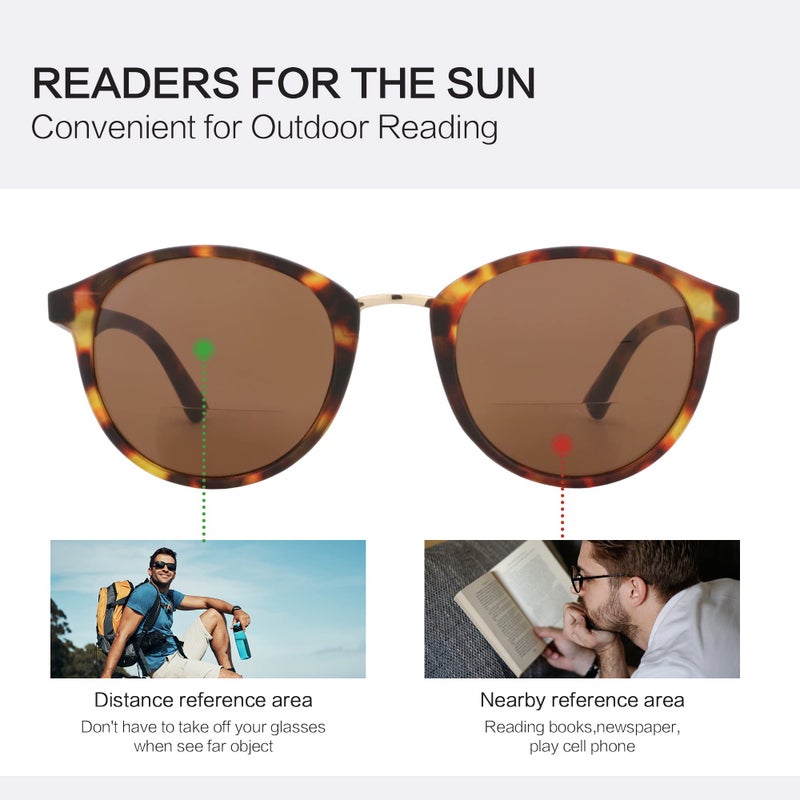 ZENOTTIC Bifocal Reading Sunglasses Round Classic UV Protection Sunglasses Readers Outdoor Reading Glasses for Men and Women - Image 5